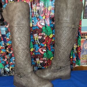 JustFab Quilted Knee-High Combat Boots - Brown